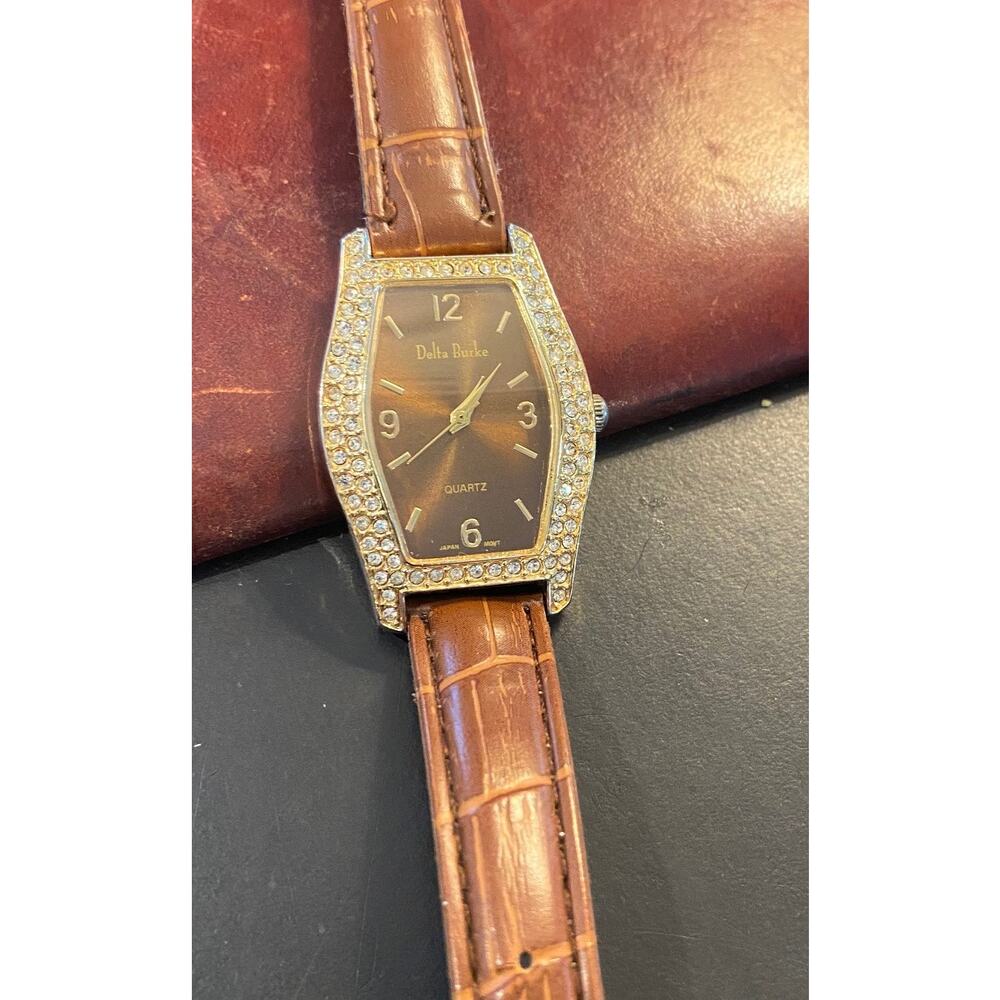 Women's Delta Burke Watch, Gold Tone and Crystal Case with Brown Band